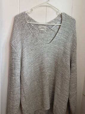 Urban Outfitters Oversized Light Heather Gray V-Neck Knit Sweater